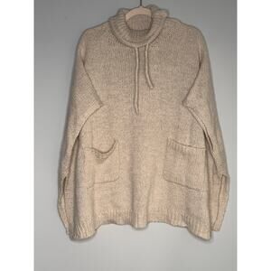 Marcus Adler Beige Mock Turtleneck Knit Pocho Pockets One Size Coastal Grandma